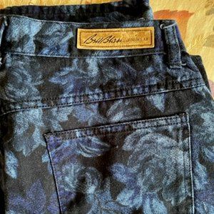 Beautiful blue & black floral print Bill Blass Easy Fit Jeans, 100% cotton